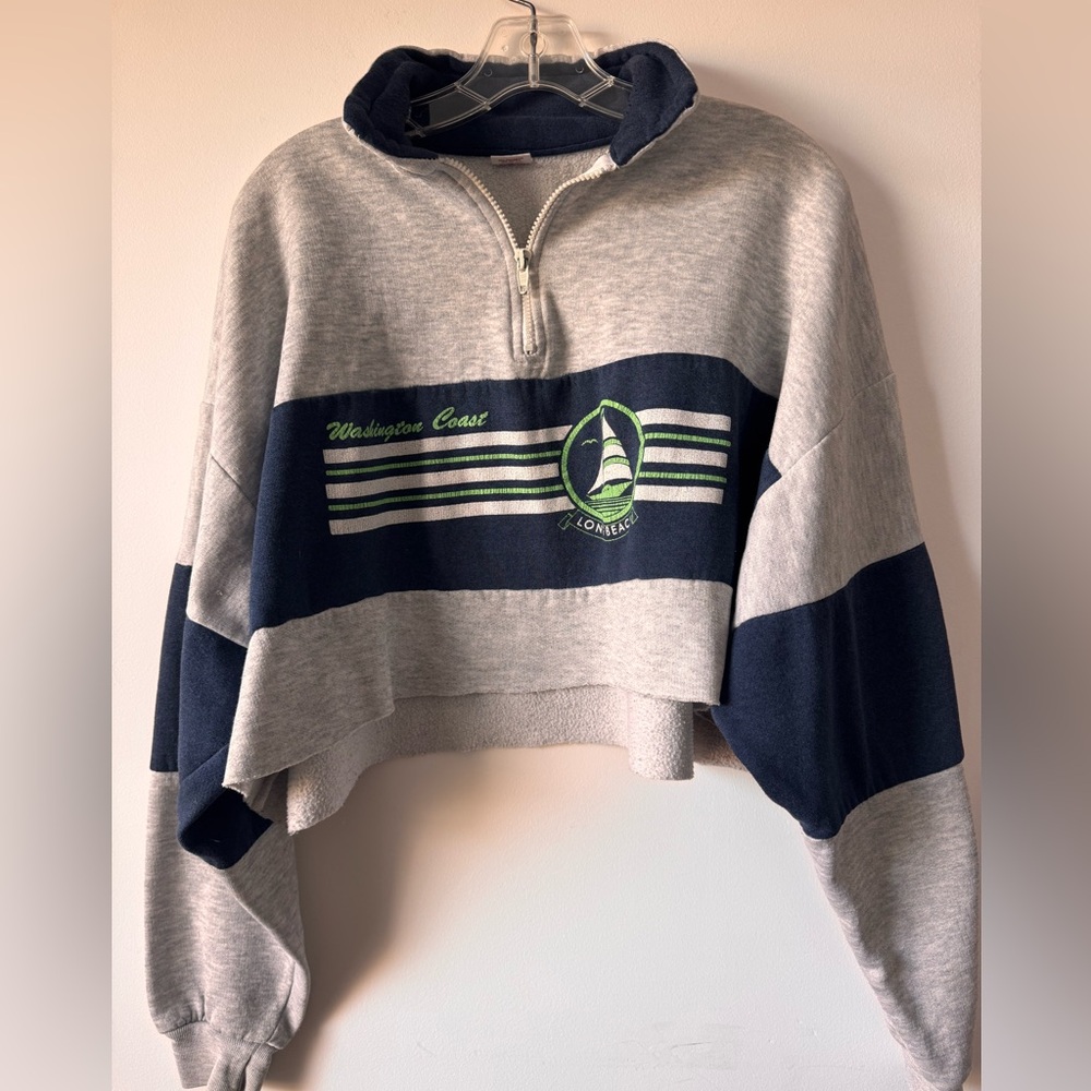 Vintage Long Beach Y2K Quarter-Zip Cropped Pullover Size XXL